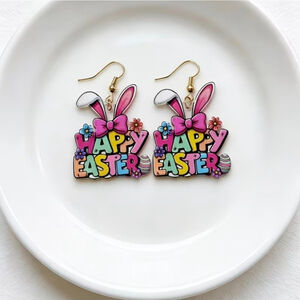 Women's Unbranded Happy Easter Bunny Multicolor Drop Earrings One Size